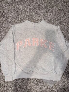 Parker Light Gray Crewneck Sweatshirt with Pink Block Logo
